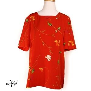 Vintage Maren Blouse Top Colorful Flowers on Red Size Medium B40 W40 - Hey Viv